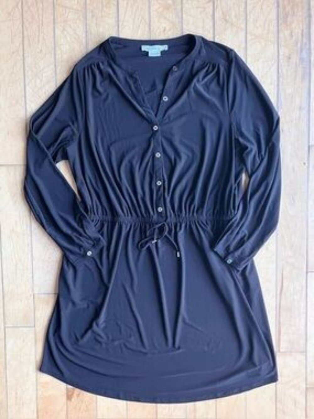 In Every Story Drawstring Shirt Black Long Sleeve Dress Size X